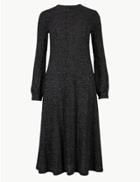 Marks & Spencer Jersey Long Sleeve Shift Midi Dress Grey Marl