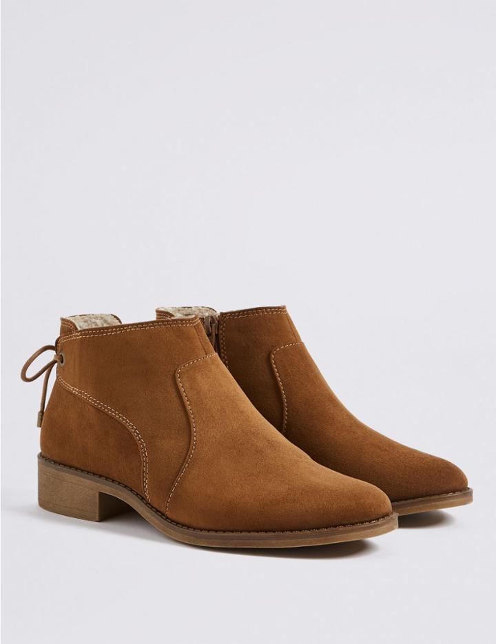 Marks & Spencer Block Heel Tie Back Ankle Boots Tan