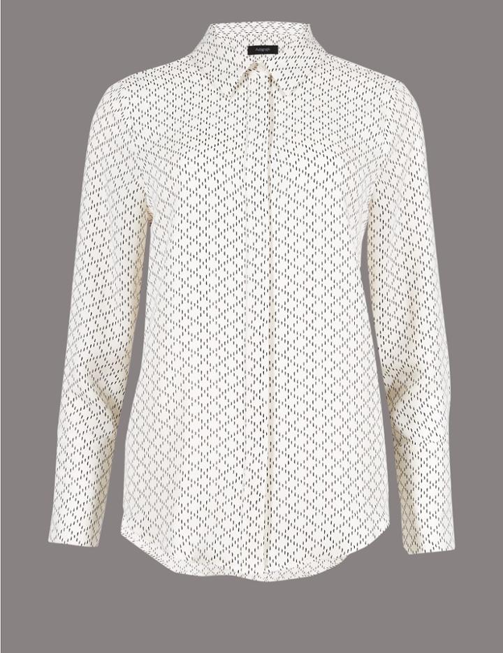 Marks & Spencer Printed Long Sleeve Shirt Cream Mix