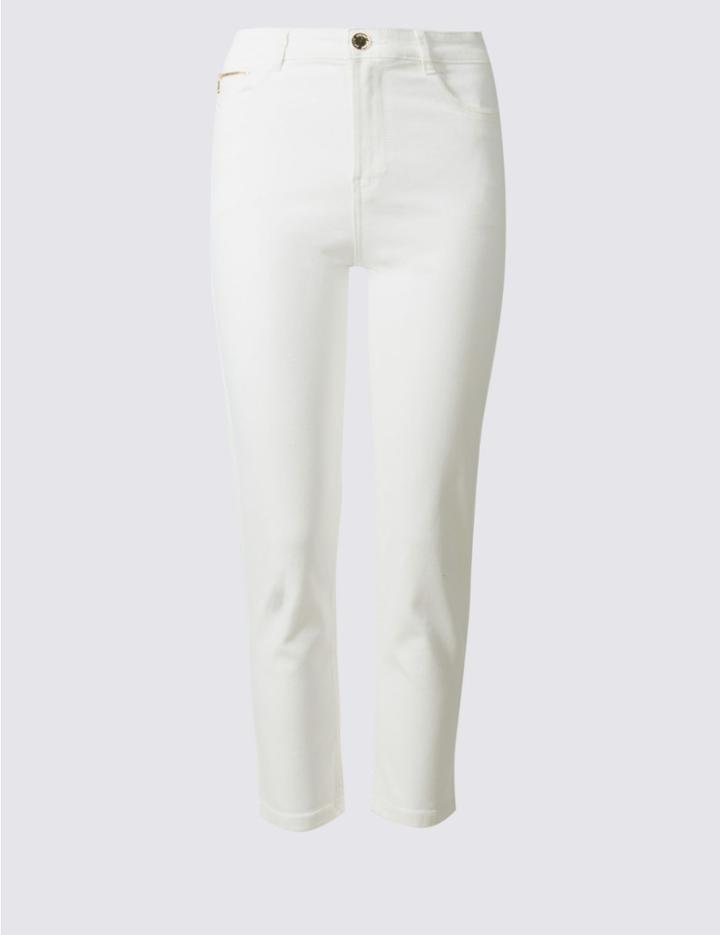 Marks & Spencer High Rise Cropped Straight Leg Jeans Soft White