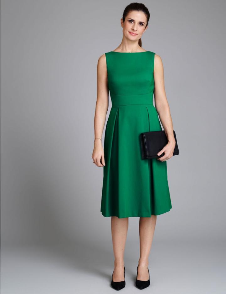 Marks & Spencer Cotton Blend Fit & Flare Dress Emerald