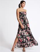 Marks & Spencer Floral Print Shirred Beach Dress Black Mix