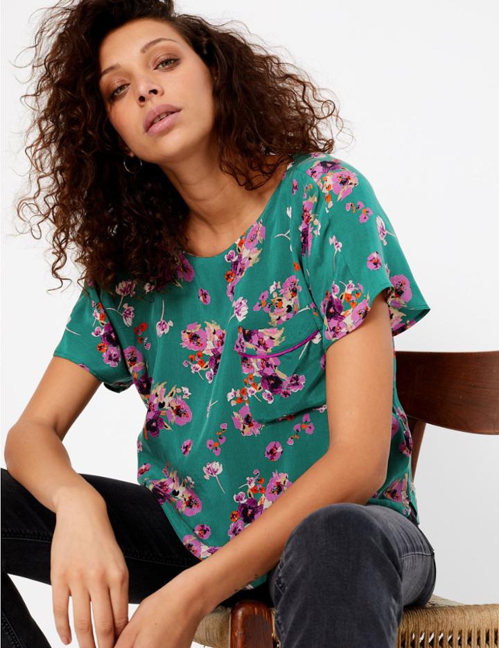Marks & Spencer Floral Relaxed Fit Shell Top Green Mix