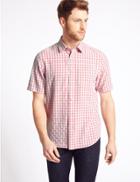 Marks & Spencer Modal Rich Checked Shirt With Pocket Soft Coral