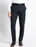 Marks & Spencer Flat Front Supercrease&trade; Active Waistband Trousers With Stormwear&trade; Blue Mix
