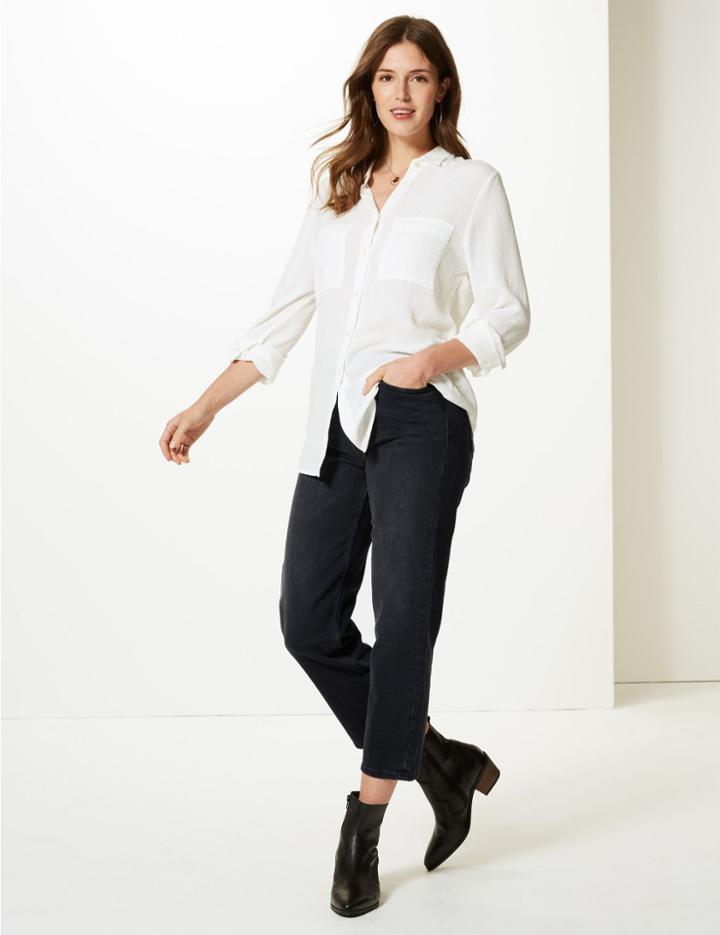 Marks & Spencer High Waist Straight Leg Cropped Jeans Black Mix