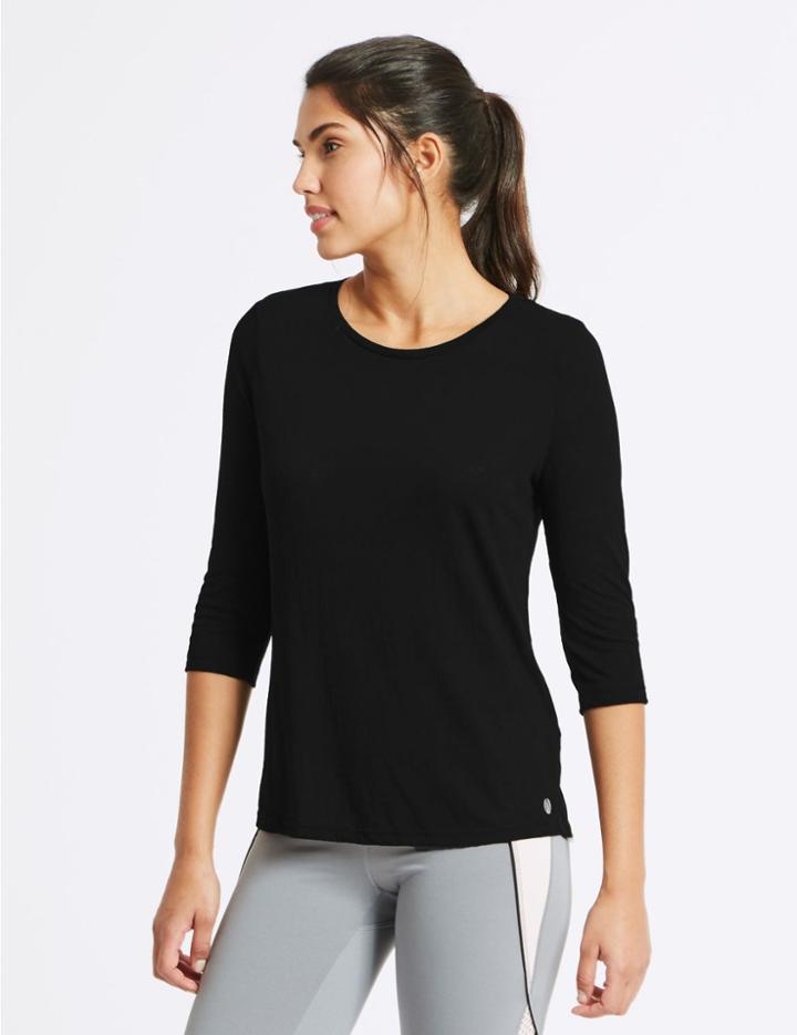 Marks & Spencer Textured Burnout 3/4 Sleeve Top Black