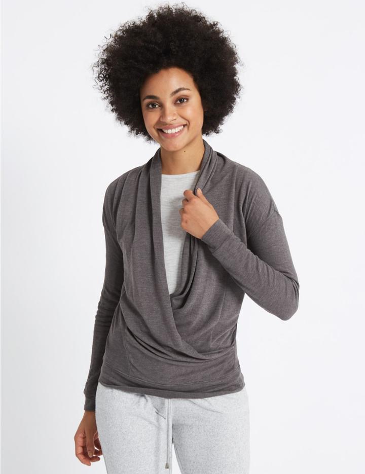 Marks & Spencer Wrap V-neck Long Sleeve T-shirt Charcoal