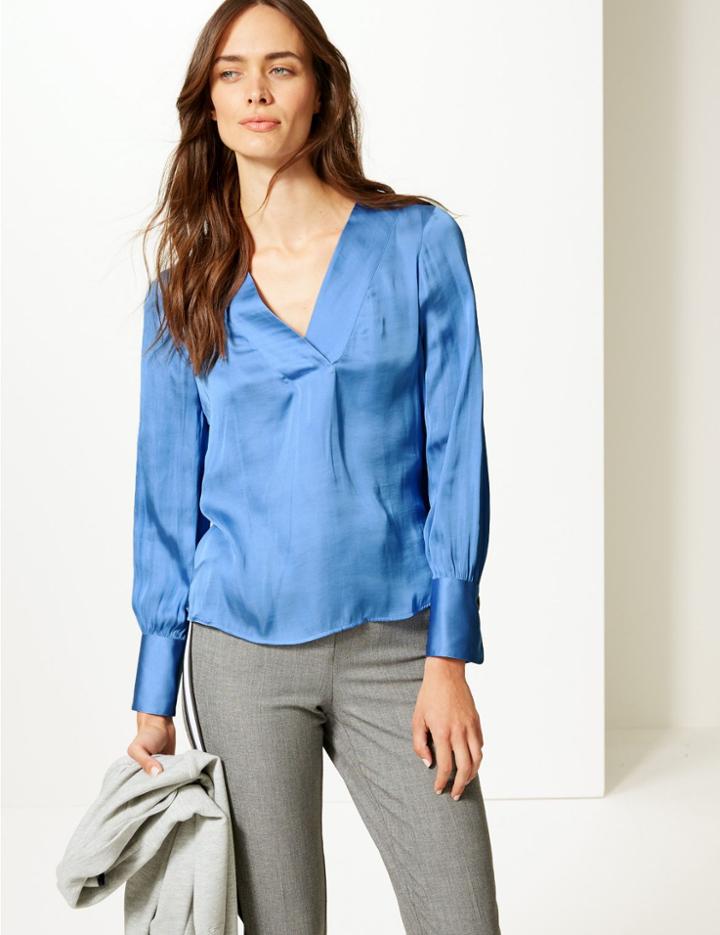 Marks & Spencer V-neck Long Sleeve Blouse Cornflower