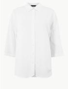 Marks & Spencer Collared Neck 3/4 Sleeve Oversized Shirt Ivory