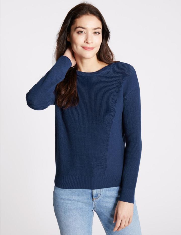 Marks & Spencer Pure Cotton Ruffle Jumper Cobalt