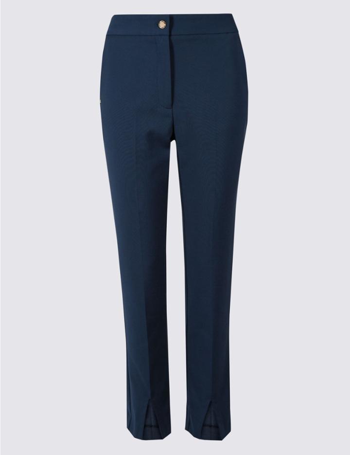 Marks & Spencer Cotton Blend Split Hem Roma Rise Trousers Navy