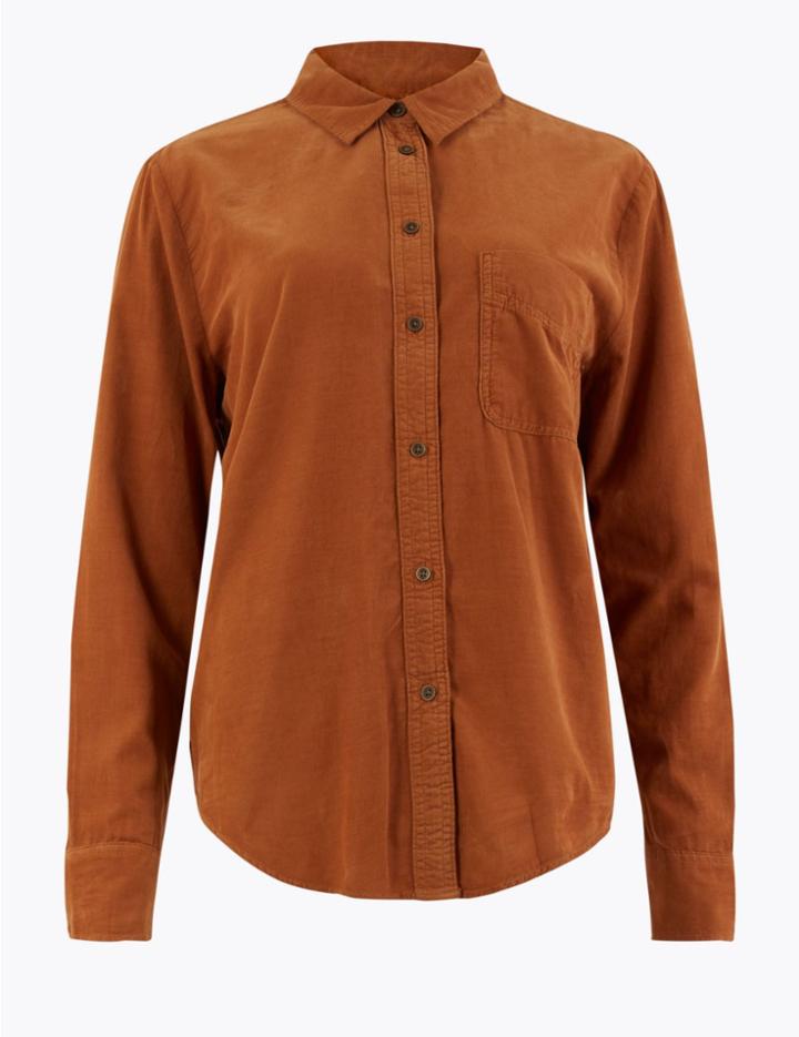 Marks & Spencer Pure Cotton Corduroy Shirt Tan