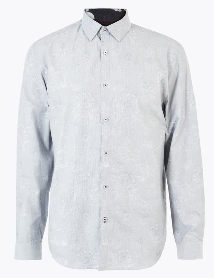 Marks & Spencer Pure Cotton Floral Print Shirt Light Grey