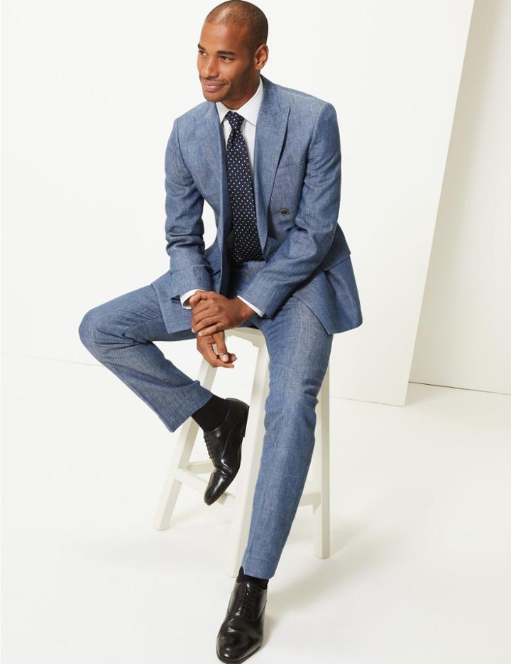 Marks & Spencer Tailored Fit Linen Jacket Indigo