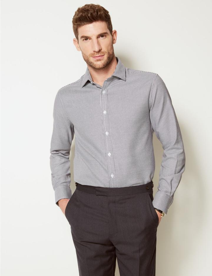Marks & Spencer Pure Cotton Twill Tailored Fit Shirt Navy Mix