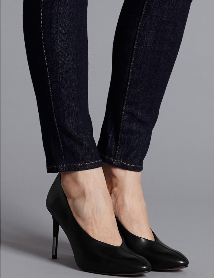 Marks & Spencer Leather Stiletto Heel High Cut Court Shoes Black