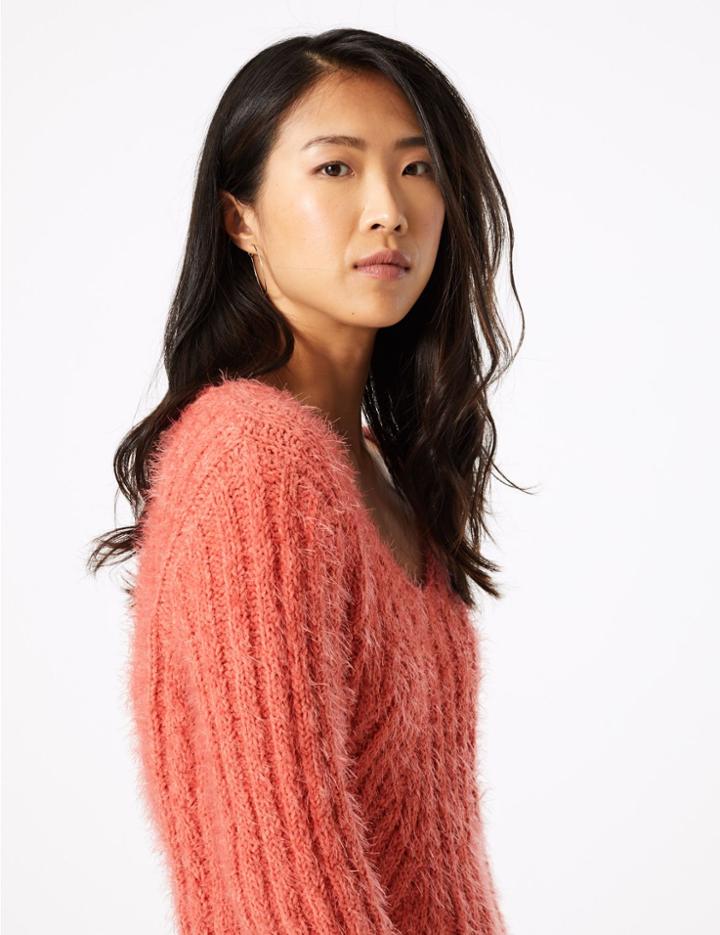 Marks & Spencer Textured V-neck Jumper Hot Bronze