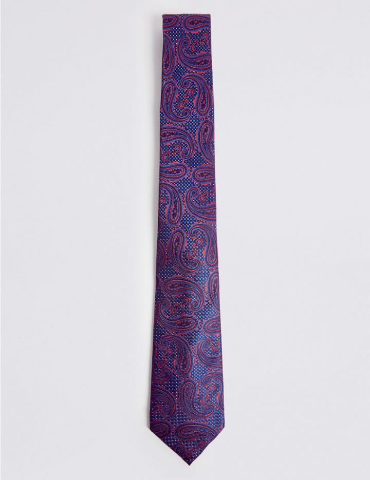 Marks & Spencer Pure Silk Paisley Tie Navy Mix