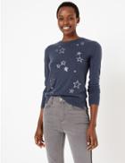 Marks & Spencer Sequin Star Design Christmas Jumper Navy Mix