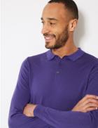 Marks & Spencer Pure Extra Fine Merino Wool Knitted Polo Bright Purple