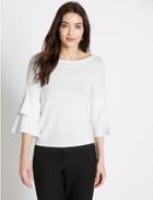 Marks & Spencer Slash Neck Calypso 3/4 Sleeve Jumper Soft White