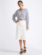Marks & Spencer Cotton Rich Belted Pencil Midi Skirt Ivory