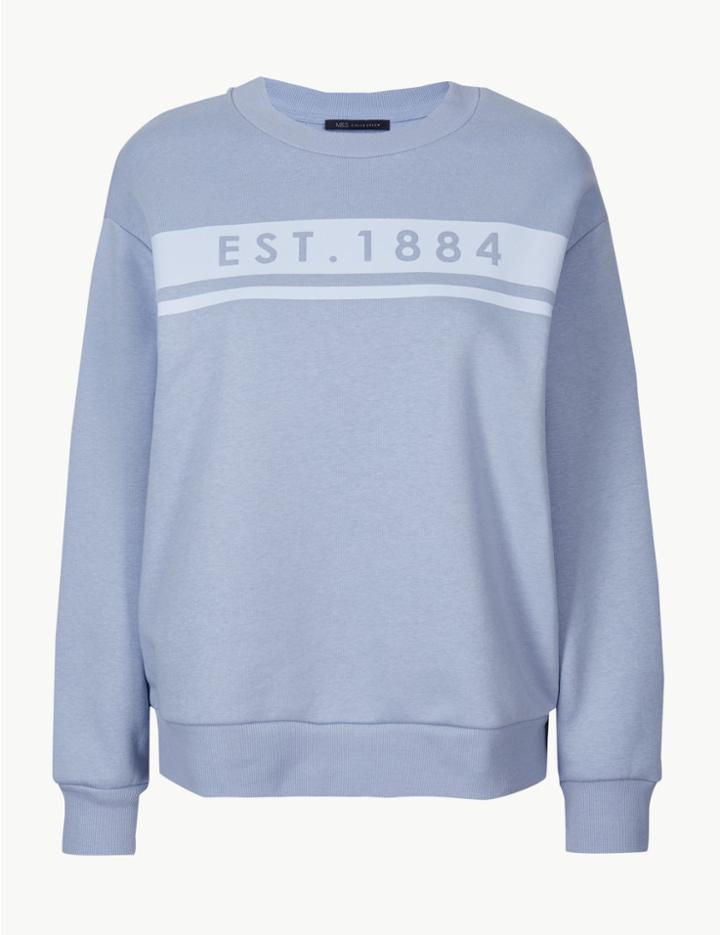 Marks & Spencer Printed Long Sleeve Sweatshirt Light Blue