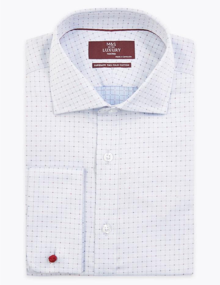 Marks & Spencer 2in Shorter Tailored Fit Checked Shirt Blue Mix