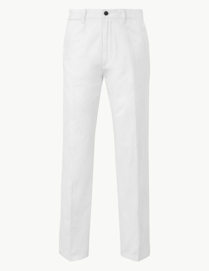 Marks & Spencer Regular Fit Pure Cotton Chinos With Stormwear&trade; Soft White