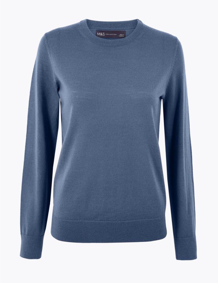 Marks & Spencer Pure Merino Wool Round Neck Jumper Slate Blue