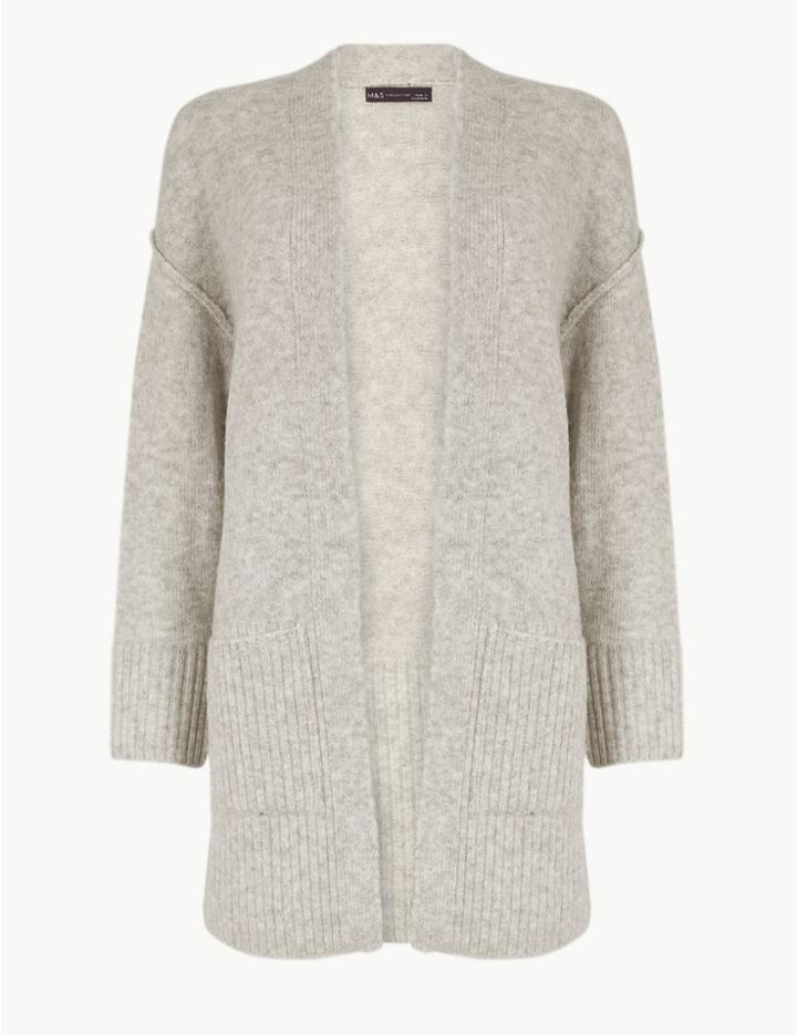 Marks & Spencer Ribbed Relaxed Fit Cardigan Grey