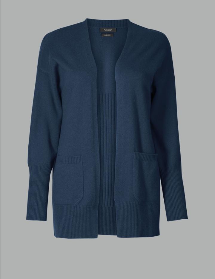 Marks & Spencer Pure Cashmere Ribbed Cardigan Medium Navy