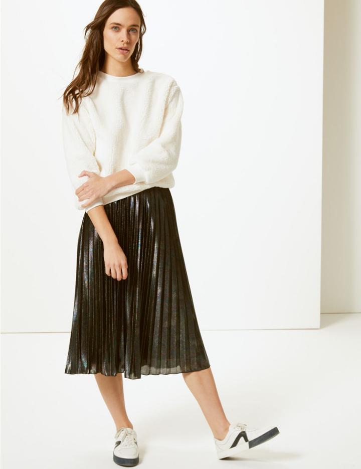 Marks & Spencer Textured Long Sleeve Borg Sweatshirt Ivory