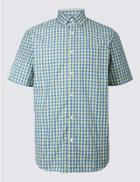 Marks & Spencer Pure Cotton Checked Shirt With Pocket Yellow Mix