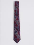 Marks & Spencer Pure Silk Textured Tie Red Mix