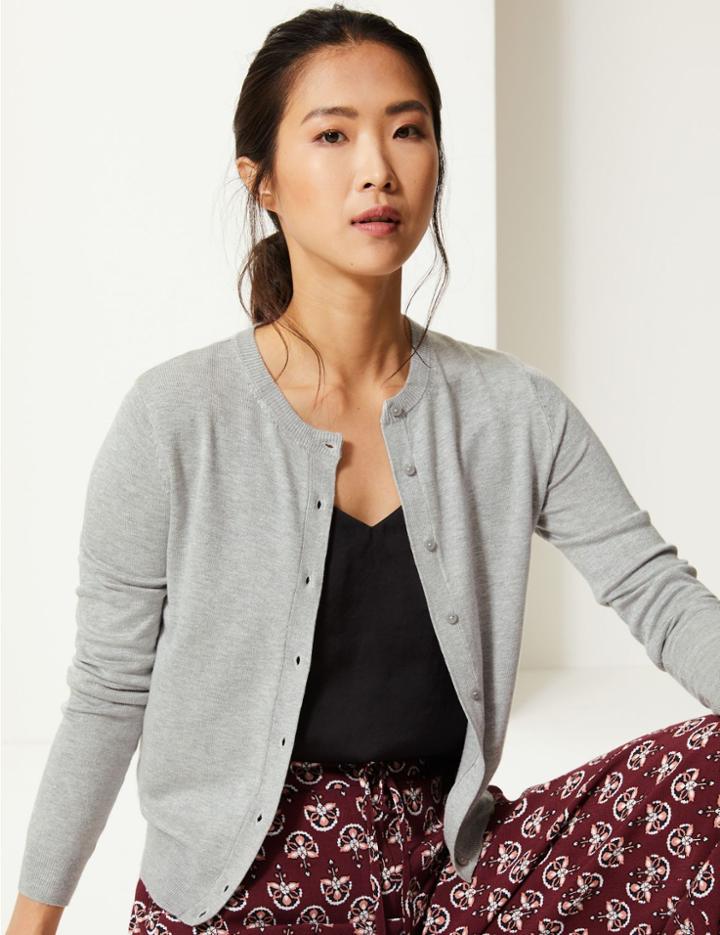Marks & Spencer Crew Neck Cardigan Grey