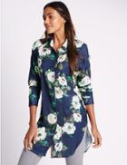 Marks & Spencer Floral Print Long Sleeve Shirt Navy Mix