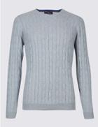 Marks & Spencer Cotton Cashmere Cable Knit Jumper Grey Mix