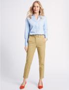 Marks & Spencer Cotton Blend 4 Way Stretch Ankle Grazer Trousers Toffee