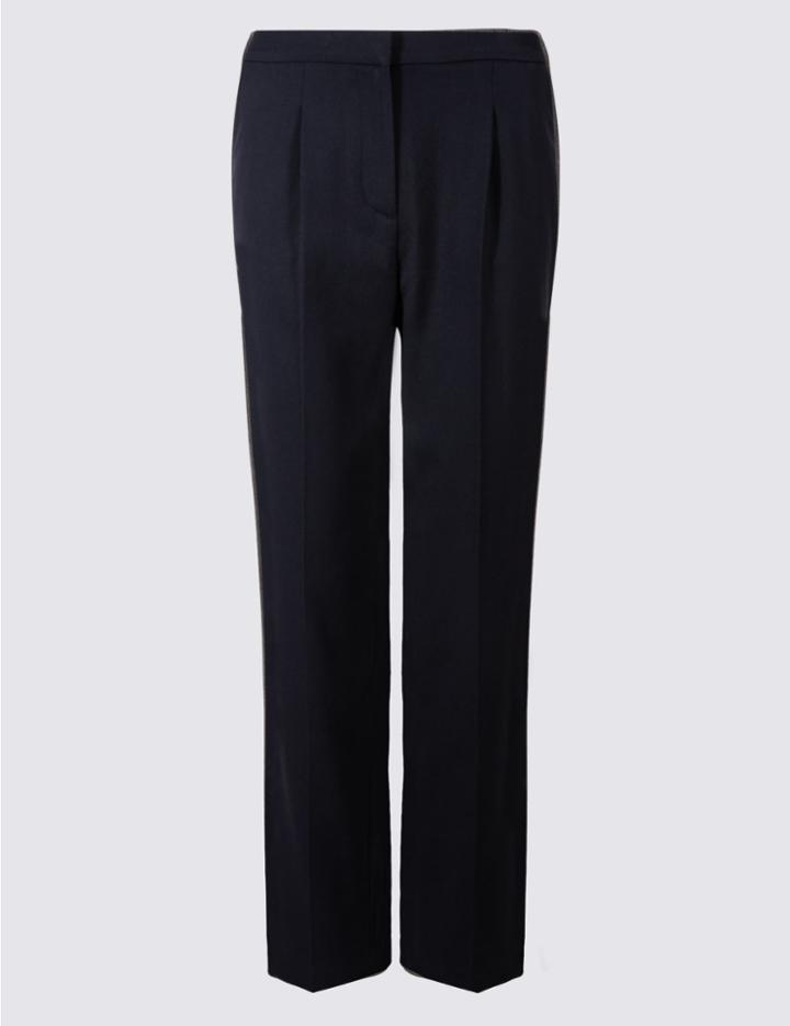 Marks & Spencer Pique Elastic Back Straight Leg Trousers Navy