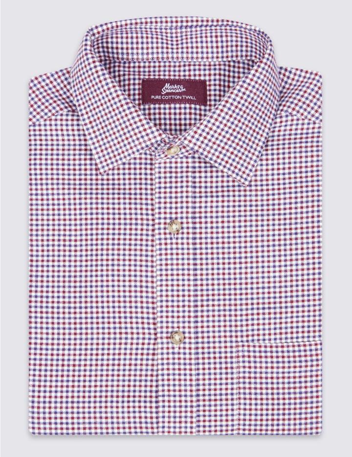 Marks & Spencer Pure Cotton Long Sleeve Gingham Shirt Wine Mix