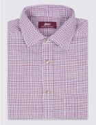 Marks & Spencer Pure Cotton Long Sleeve Gingham Shirt Wine Mix