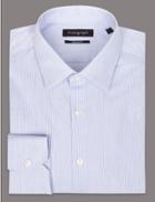 Marks & Spencer Pure Cotton Tailored Fit Striped Shirt Medium Blue Mix