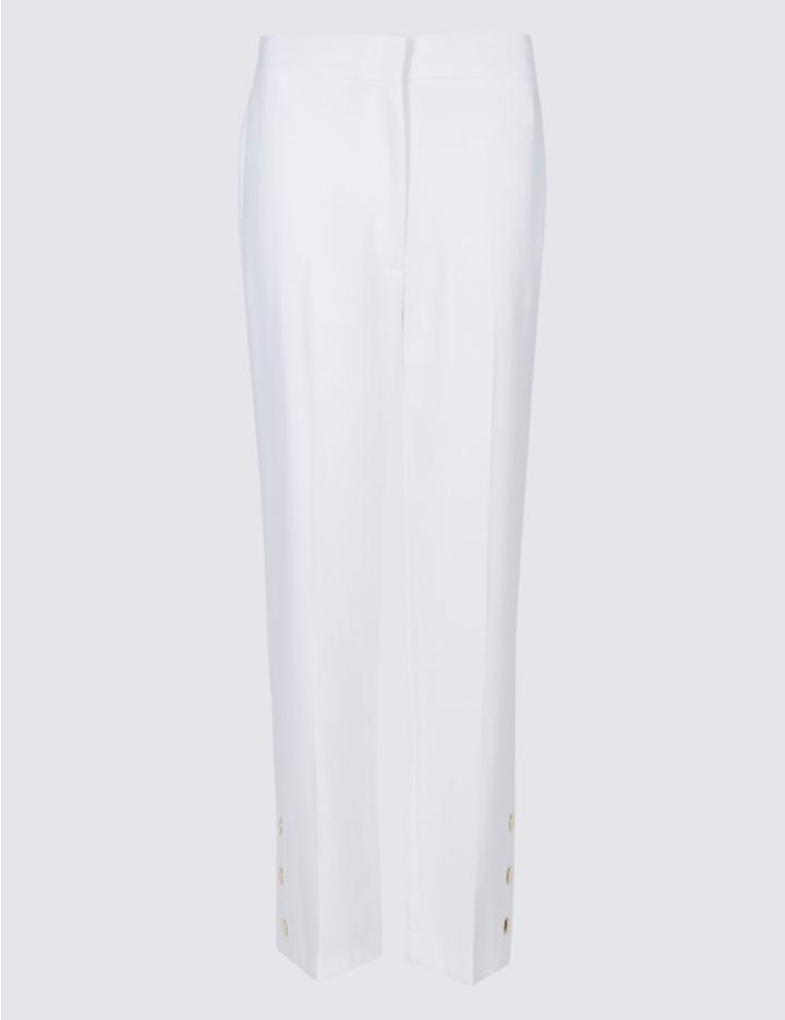 Marks & Spencer Button Detail Straight Leg Cropped Trousers Soft White