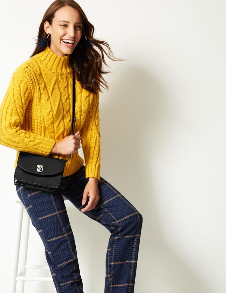 Marks & Spencer Ring Detail Cross Body Bag Black Patent