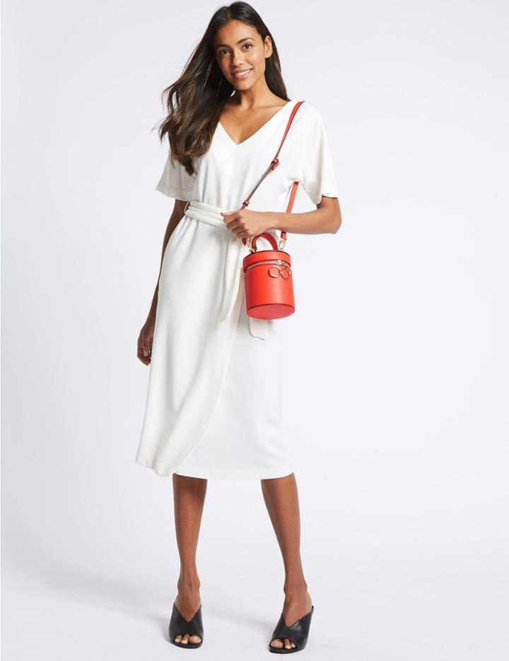 Marks & Spencer Faux Leather Barrel Cross Body Bag Flame