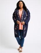 Marks & Spencer Curve Embroidered Long Sleeve Kimono Top Navy