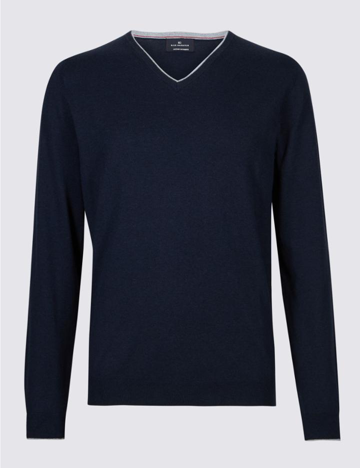 Marks & Spencer Cotton Rich Jumper Navy Mix