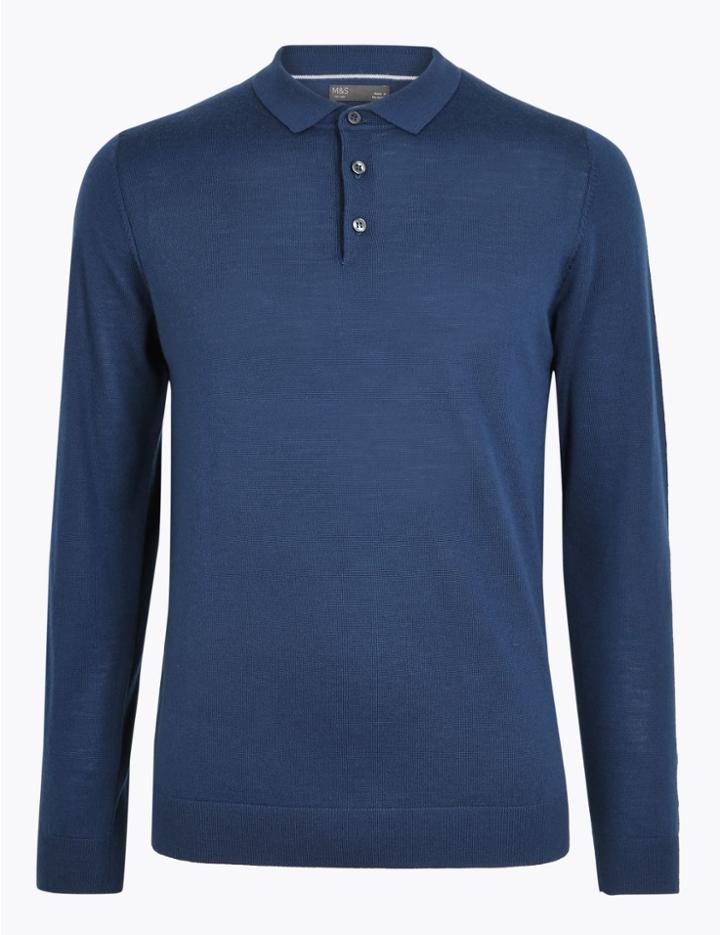 Marks & Spencer Pure Merino Wool Polo Short Indigo